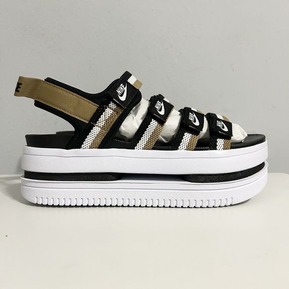 Nike Wmns Icon Classic “Black Metallic Gold” Women’s Size 6-9 White Sandals - Picture 2 of 11